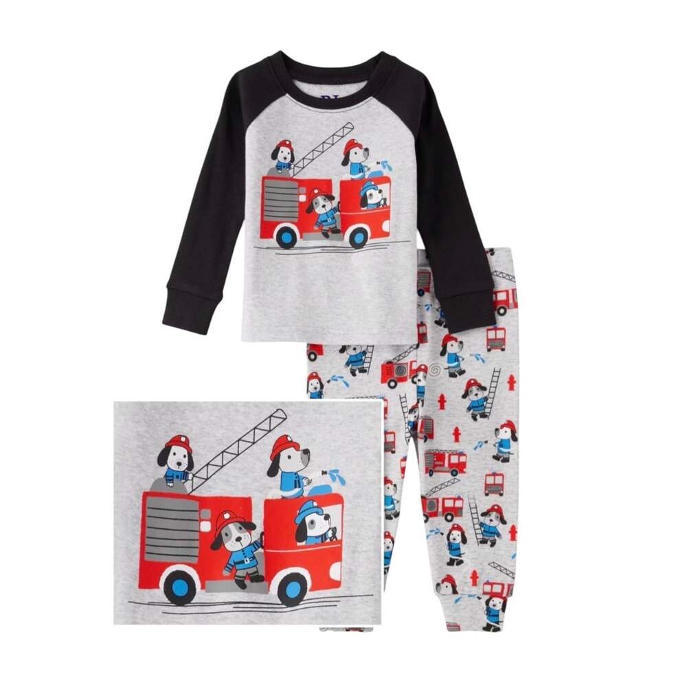 The Children’s Place Toddler Boys 4T Fire Truck Dog Snug Fit Cotton Pajamas Gray